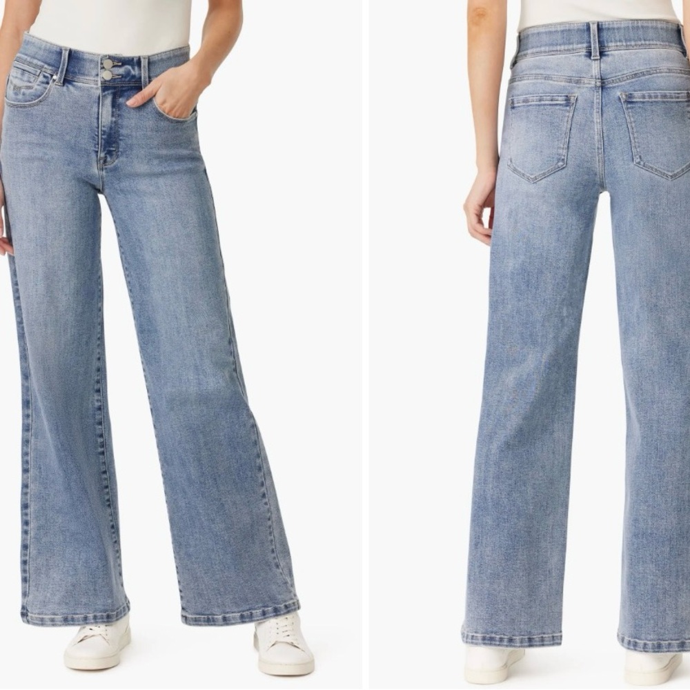 NWT Curve Appeal Denim Jeans Stylish Light Blue Women's Flare Wide Leg size 27